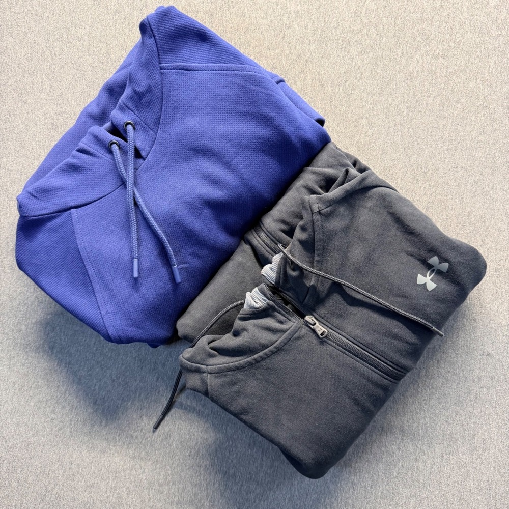 Under Armour Full Zip Hoodie & FLX Pullover Hoodie Bundle Mens 2XL Charcoal Blue